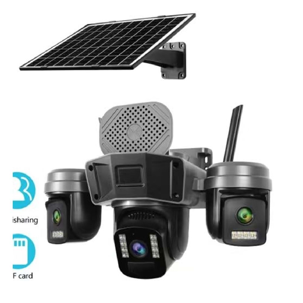 O-KAM OK-310 3 LENS 4G SOLAR KAMERA GRİ RENK SİRENLİ