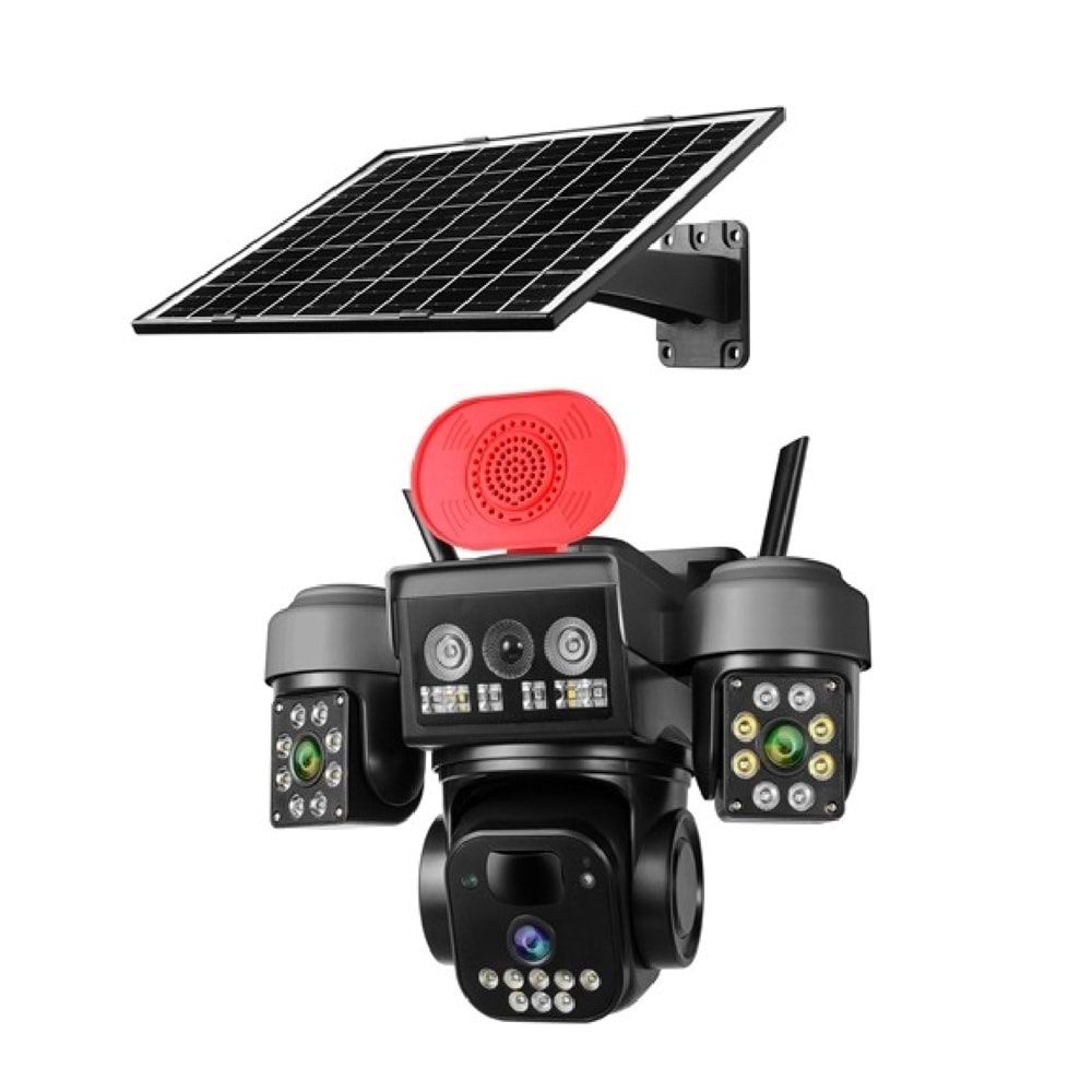 O-KAM-5220 WİFİ SOLAR 3 LENS SİRENLİ ÇAKARLI(KOLİ 12)