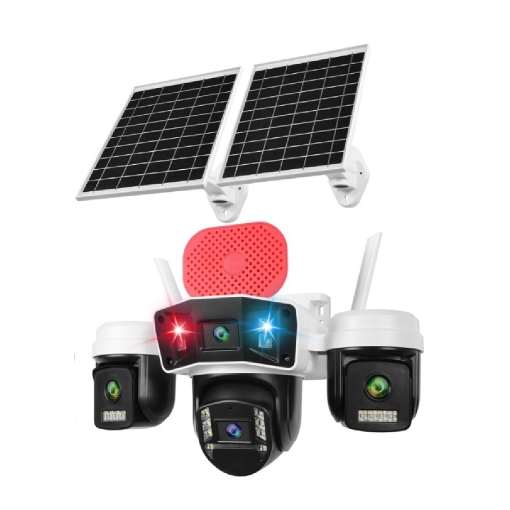 OK-S-335PREMiUM4G SİRENLİ 4G 4 LENS AOV SOLAR ÇİFT PANEL BEYAZ