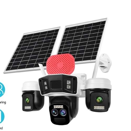 O-KAM-4075 3 LENS 10X OPTİK ZOOM SİRENLİ ÇİFT PANEL 4G KAMERA(KOLİ 15)